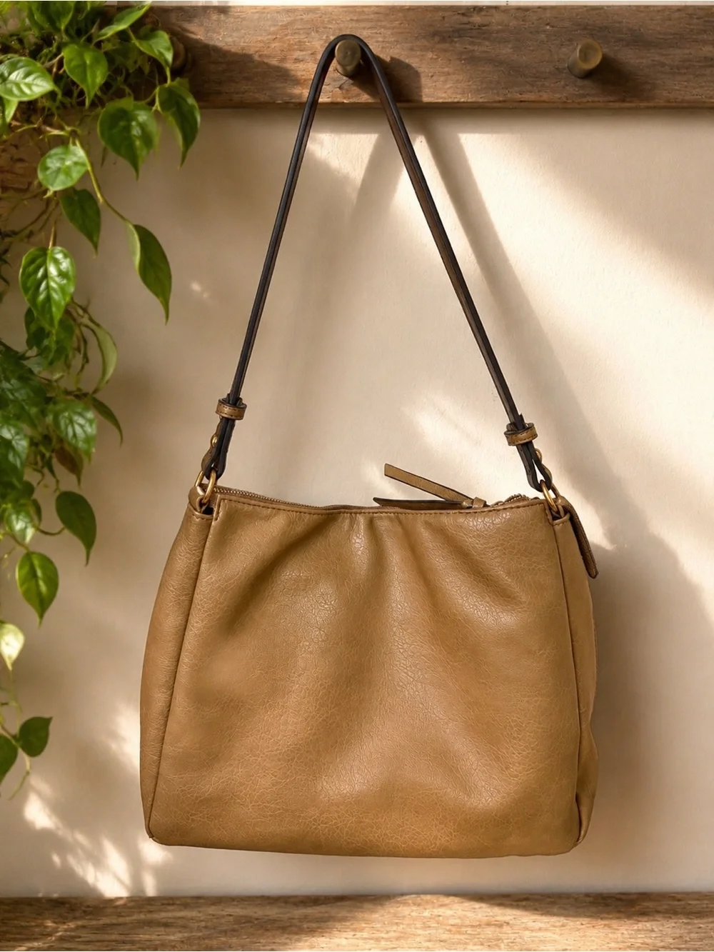 Le Miel Tan Shoulder Bag with Dark Brown Strap